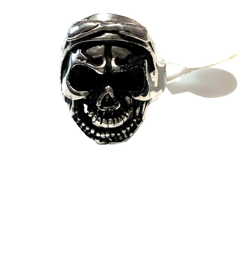 Mens Stainless Steel Metal Skull Ring Antiqued Silver Tone Gothic Biker Sz 10.2